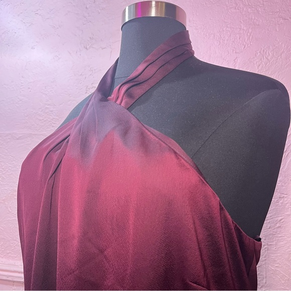 SOLD BHLDN NWT Ruby Twist Halter Satin Gown Plus Size 22 Dark Berry Bridesmaid - Picture 8 of 16